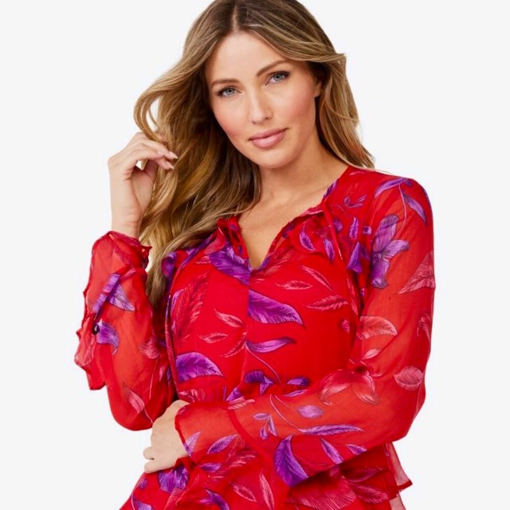 Sofia Vergara Women's Multi Color Flounce Hem Top XL